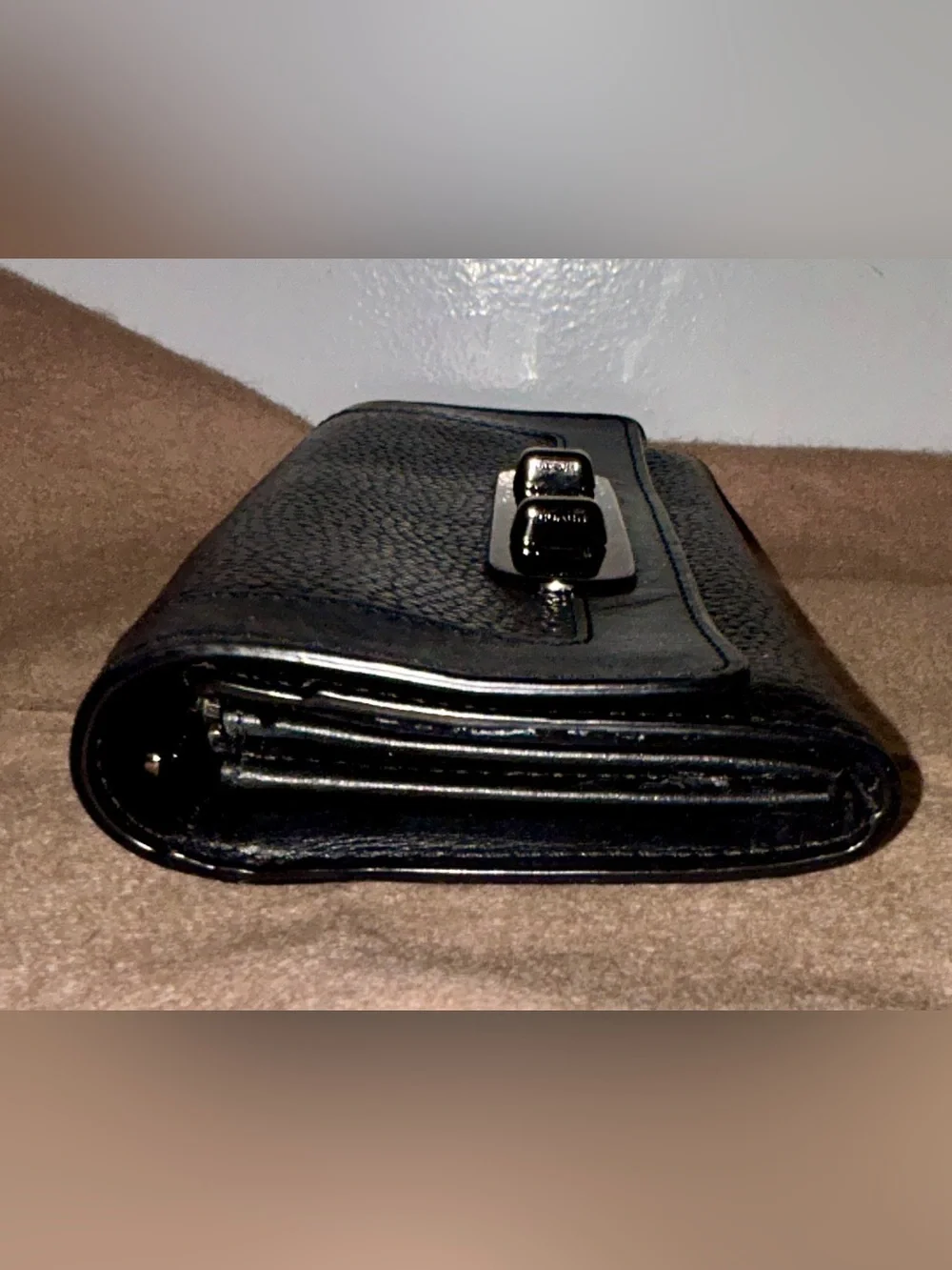 Coach Swagger Slim Envelope Wallet Black pebbled leather & Turn Lock Hardware